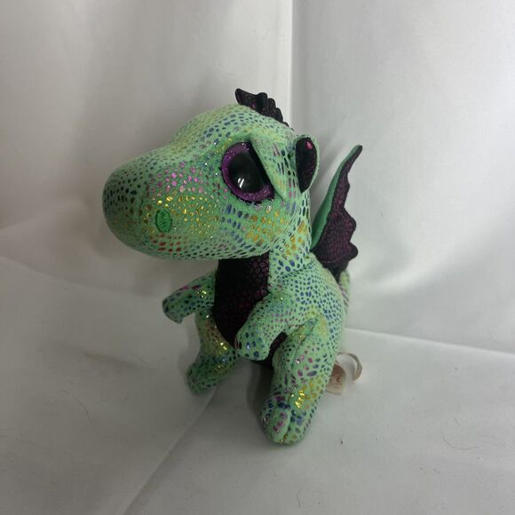 TY Beanie Boos CINDER Dragon Green Sparkle Holo Design Plush 6" Stuffed Toy 2015 - Picture 1 of 5